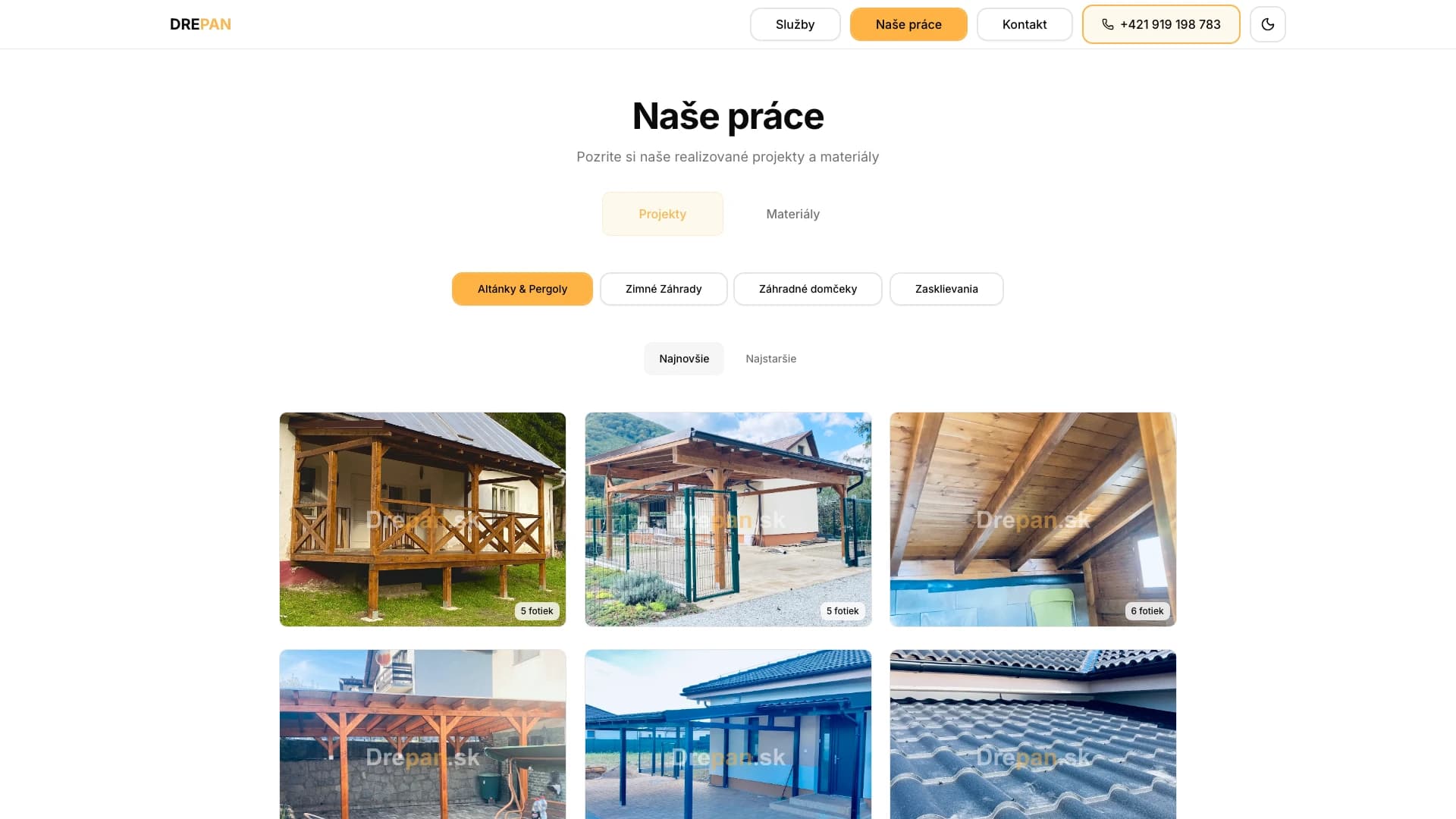 Drepan.sk nase-prace desktop view: Galéria dokončených projektov a referencií
