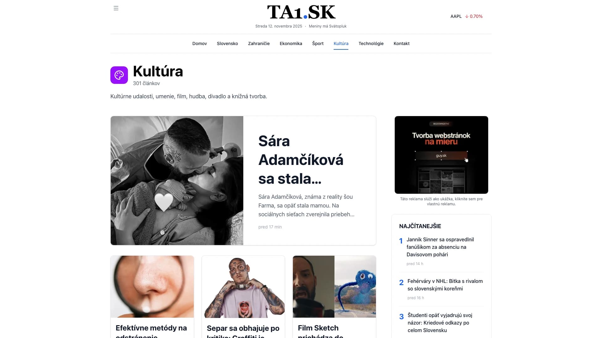 TA1.sk kultura desktop view: Kultúrne udalosti, recenzie a komentáre