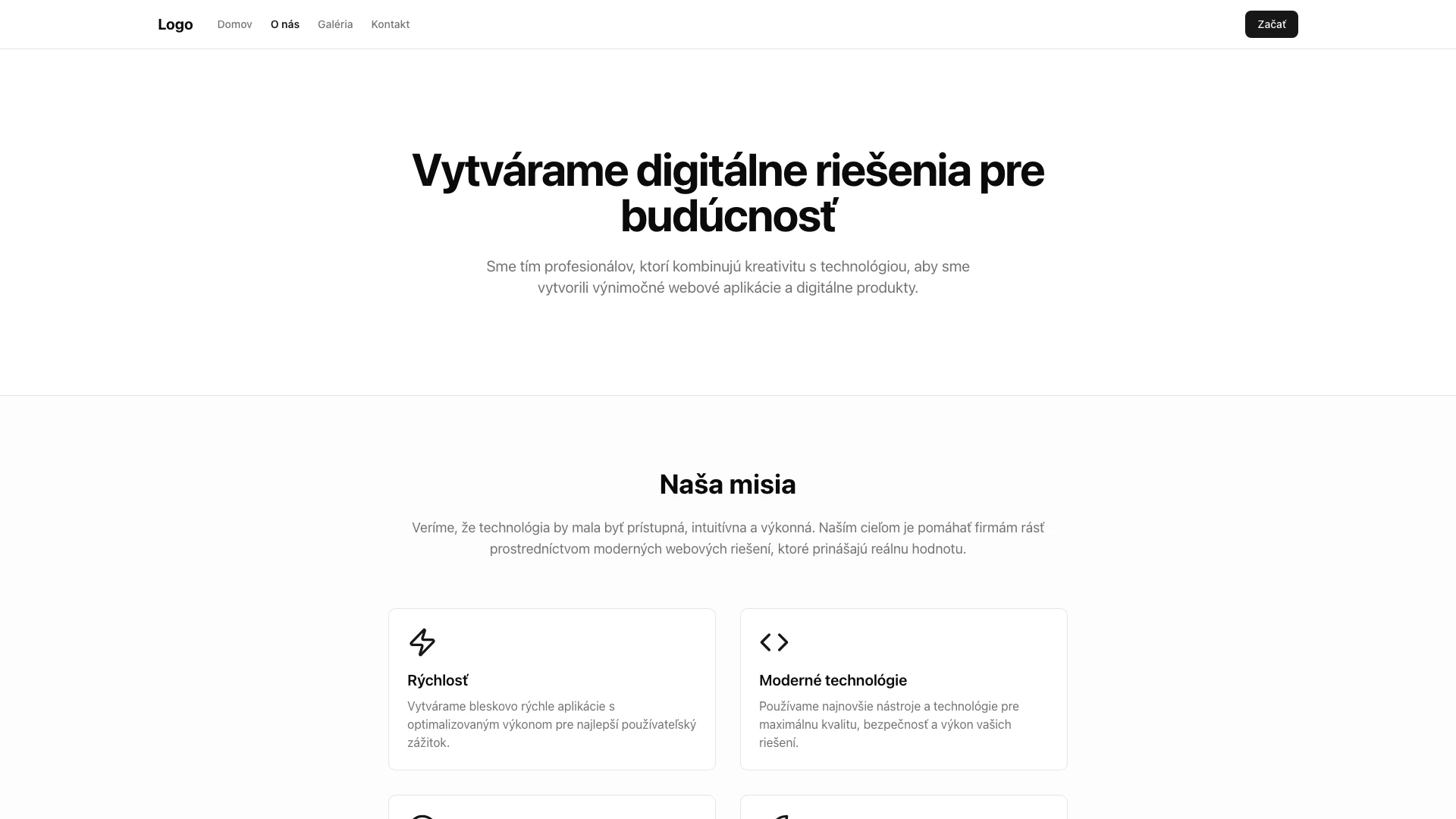 Guy Template o-nas desktop view: O nás stránka s team sekciou